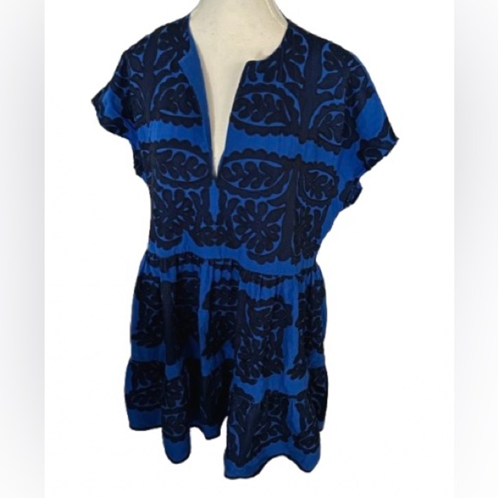 Embroidered Floral Zara Blue Black Large Floral Dress Peasant Boho Babydoll